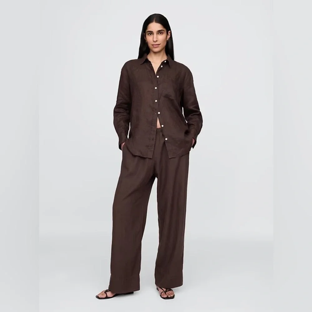 NWT! GAP Terra Brown Linen-Blend Easy Wide-Hem Pants - Multiple Sizes 🔹